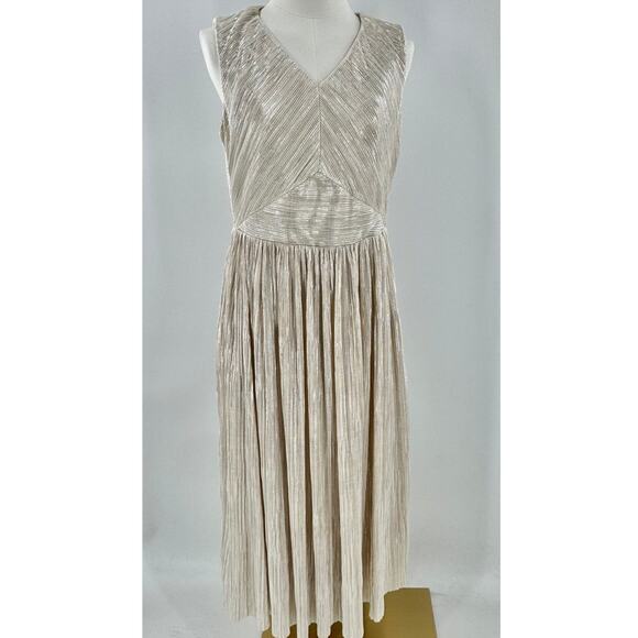 Ivy & Blu Ivory Gold Dress Midi Sleeveless Party Occasion Metallic 6 M - Picture 2 of 11